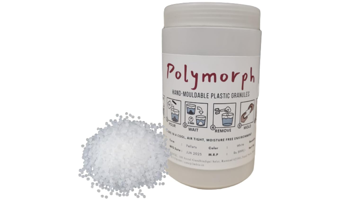 Polymorph Hand Moldable Pellets - White Clay